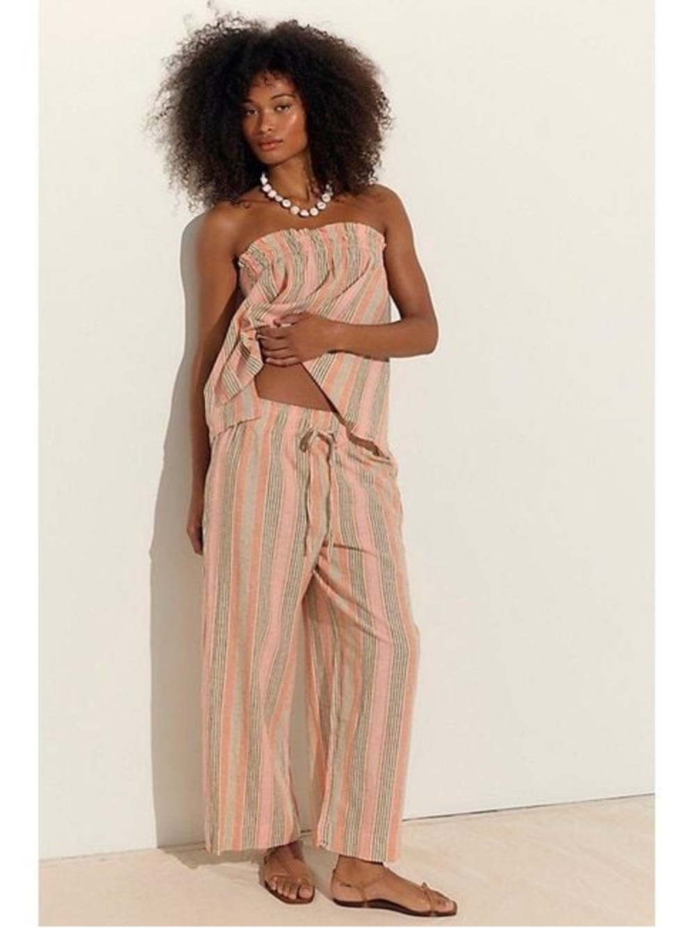 Free People Peach & Sage Striped Wide-Leg Pants and top